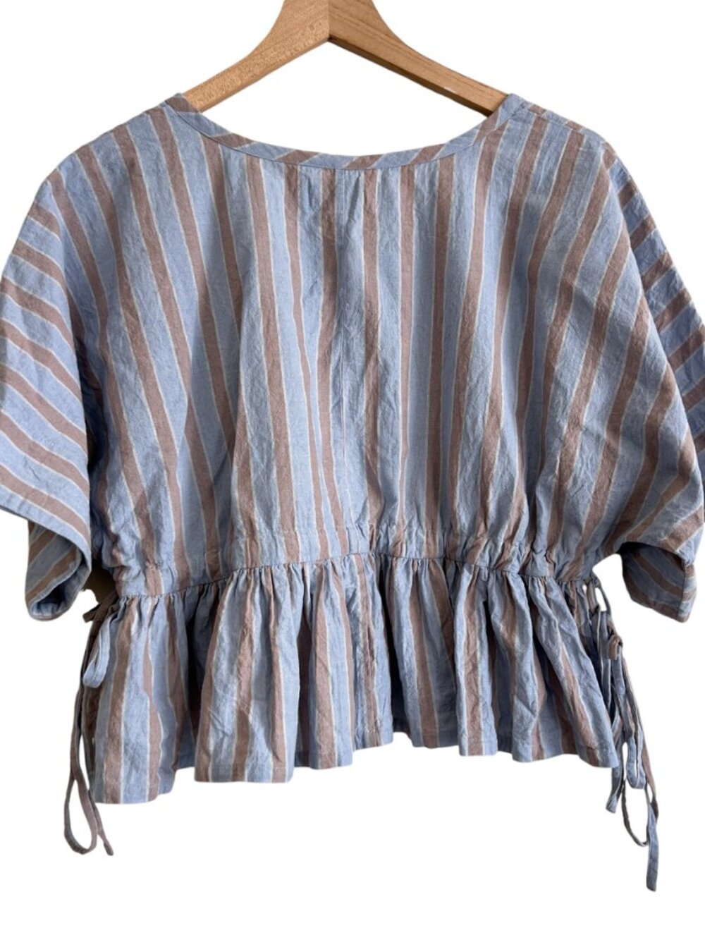 Rujuta Sheth Blue Striped Short Sleeve Tie Side Top - Picture 5 of 5